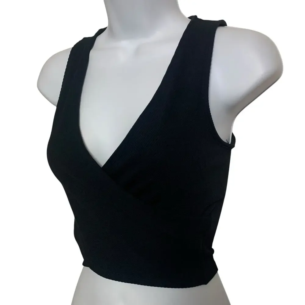 Abercrombie & Fitch Soft A&F Collection Ribbed Wrap Cropped Shirt Womens Size XS - Picture 2 of 6